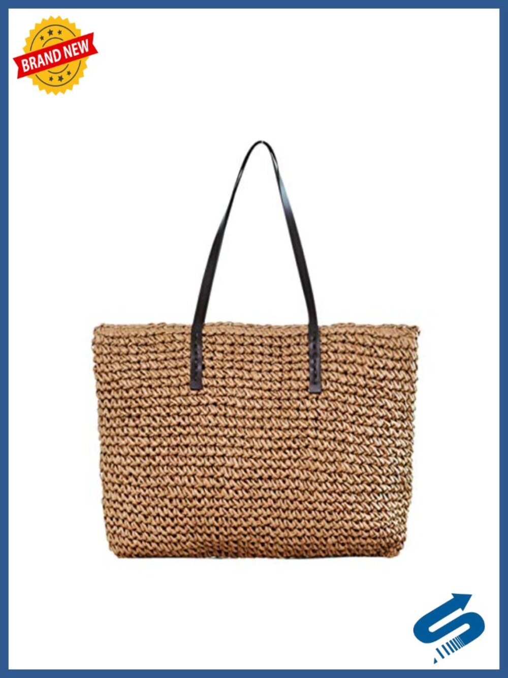 Handwoven Straw Large Tote Beach Shoulder Bag with Zipper